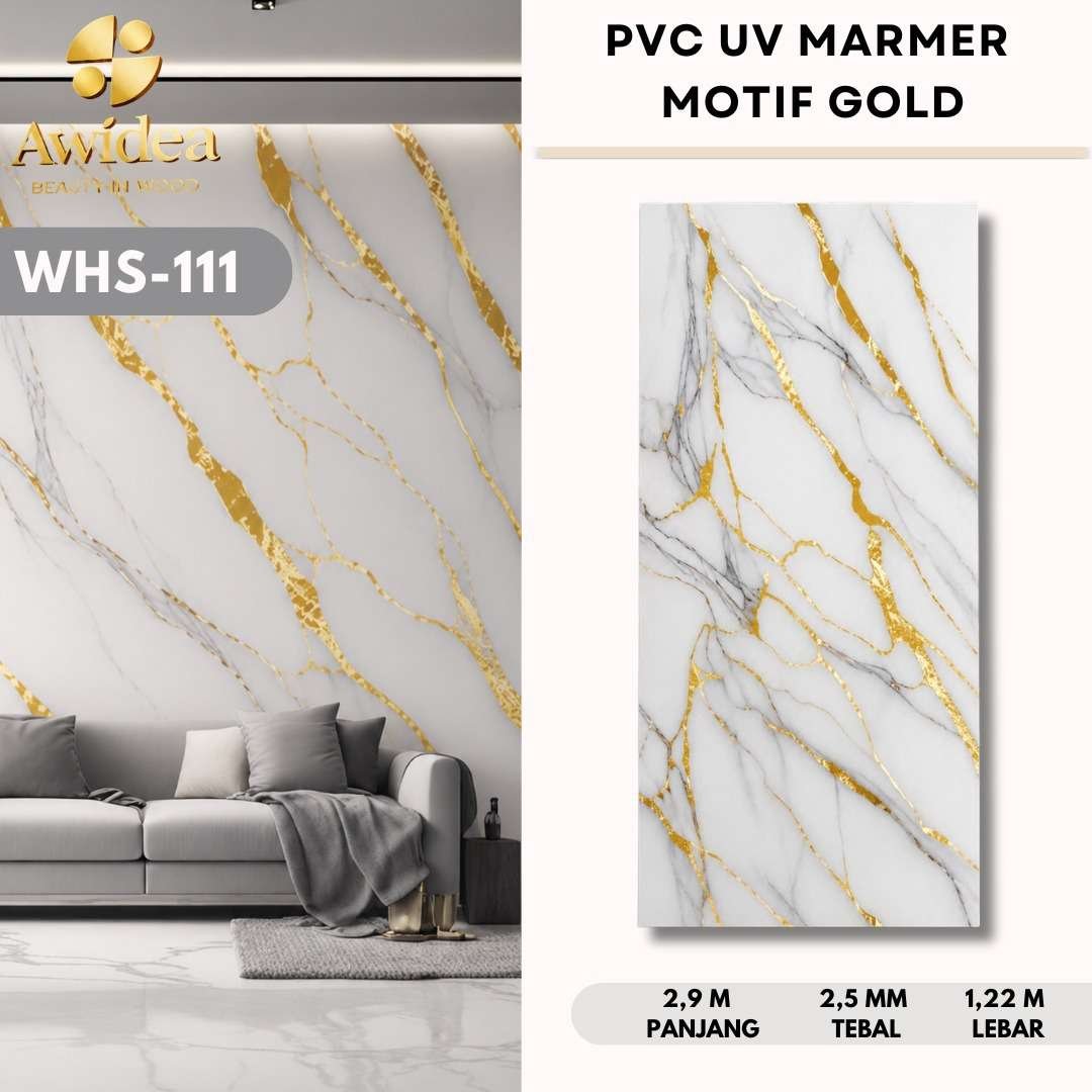 PVC UV Marmer putih bermotif emas WHS-111