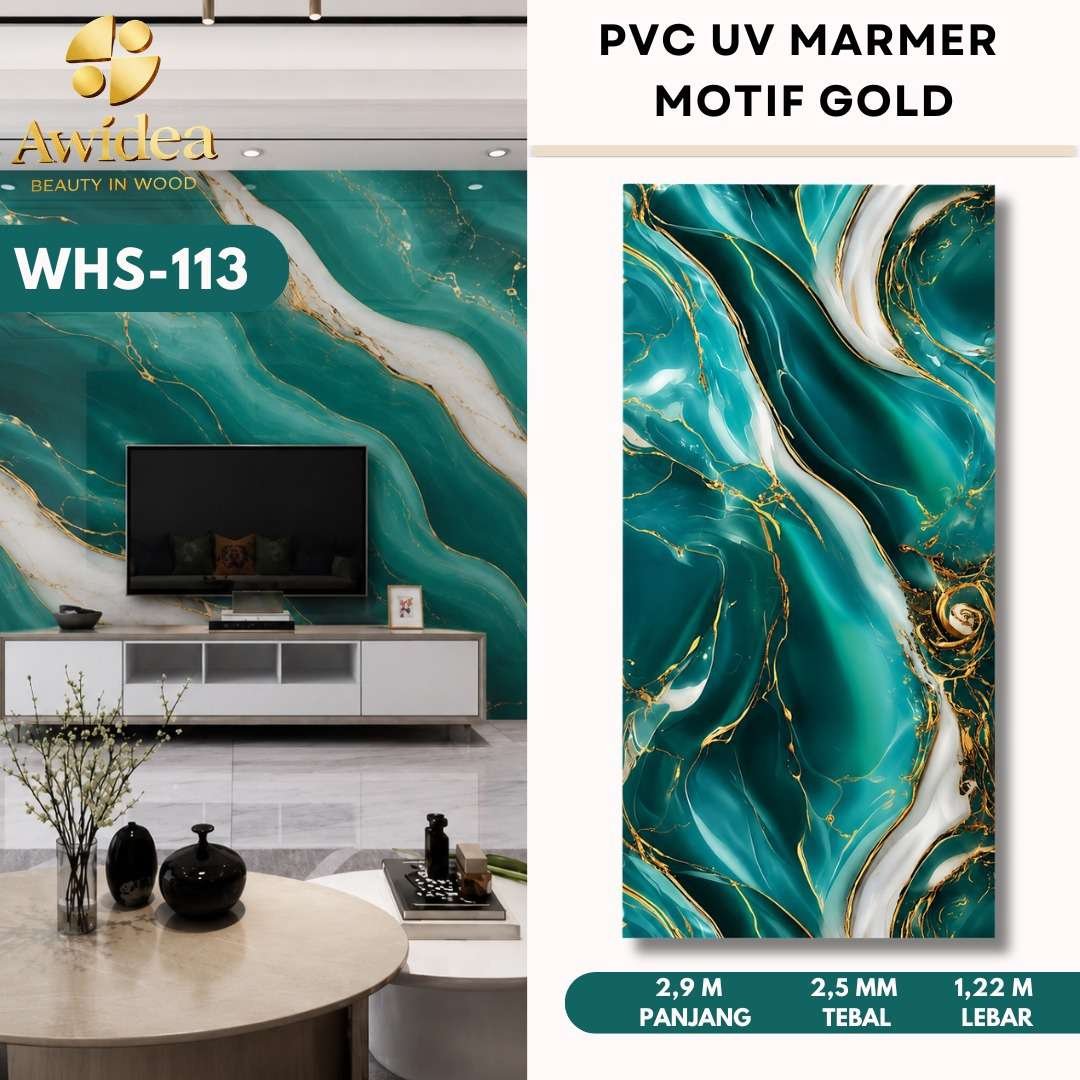 PVC UV Marmer hijau bermotif emas WHS-113